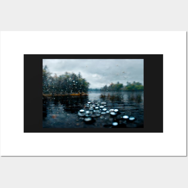 Foggy Lake Falling Raindrops On A Rainy Autumn Day Wall Art by Unwind-Art-Work